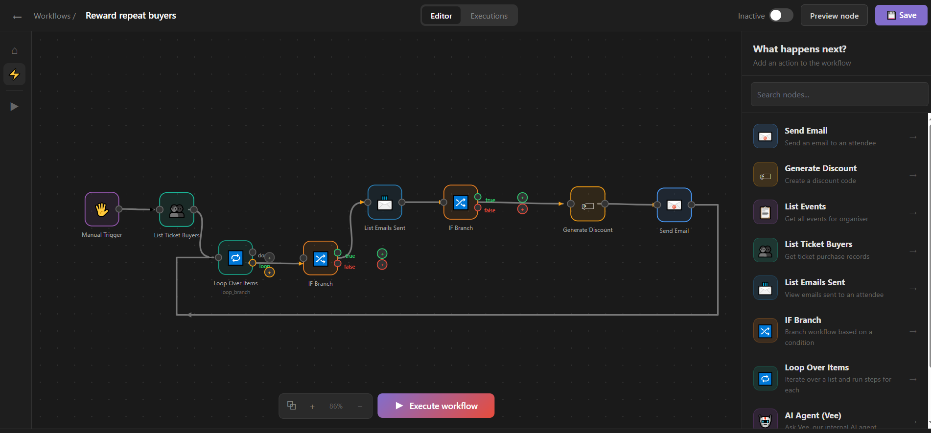 The MetIRL Creator workflow editor in dark mode