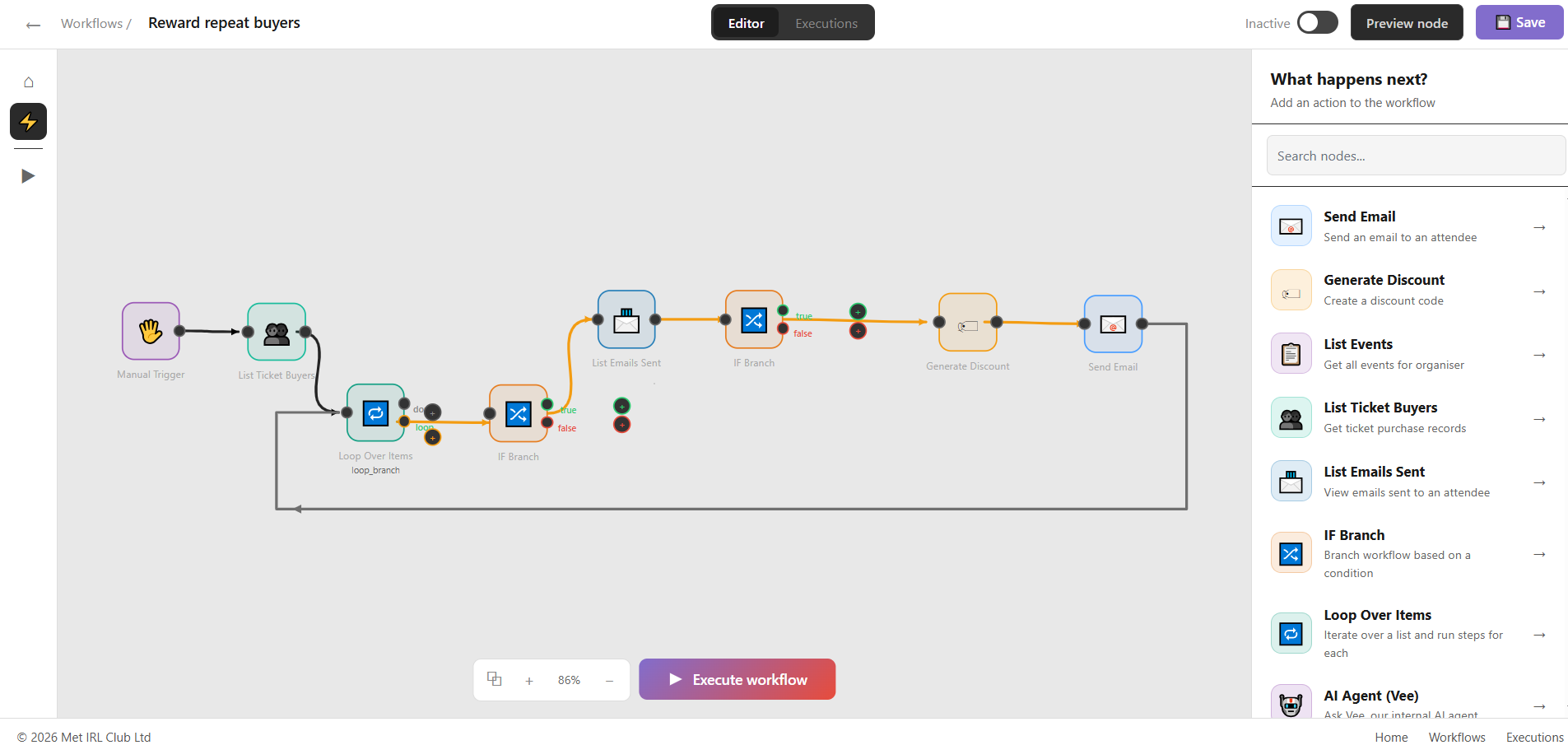 The MetIRL Creator workflow editor in light mode